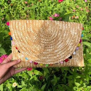 Rattan Pom Pom Clutch